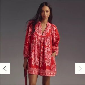 FARM RIO Medium Flora Tapestry Linen Blend Red Mini Dress